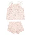 Il Gufo Baby Floral Cotton Top And Bloomers Set In Pink