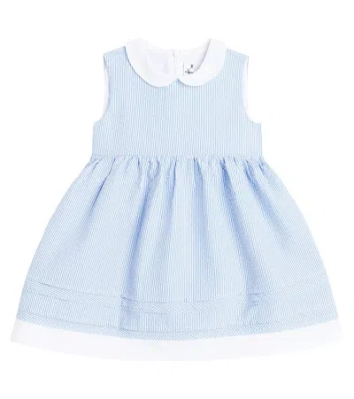 Il Gufo Baby Gathered Cotton Seersucker Dress In Blue