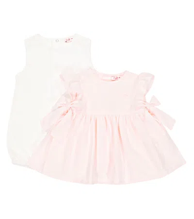 Il Gufo Baby Logo Dress In Pink/white