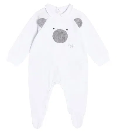 Il Gufo Baby Printed Cotton Playsuit In White/dark Grey