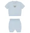 Il Gufo Baby Set Of Cotton T-shirt And Shorts In Light Blue/grey