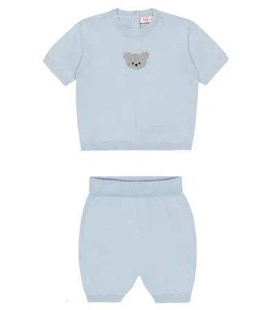 Il Gufo Baby Set Of Cotton T-shirt And Shorts In Light Blue/grey
