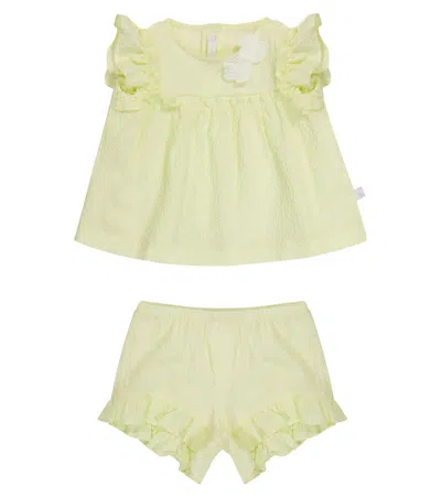 Il Gufo Baby Stretch-cotton Seersucker Top And Shorts Set In Yellow