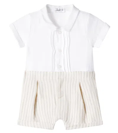 Il Gufo Baby Striped Linen Playsuit In White