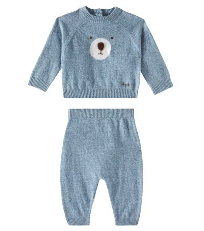 Il Gufo Baby Virgin Wool Sweatshirt And Sweatpants Set In Blau