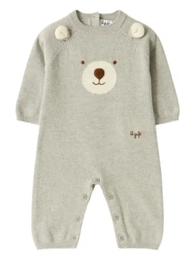 Il Gufo Bear Appliqué Babywear In Gray