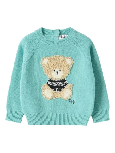 Il Gufo Bear-appliqué Crew-neck Sweater In Blue