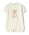 Il Gufo Bear Embroidered Crewneck Romper In Neutral
