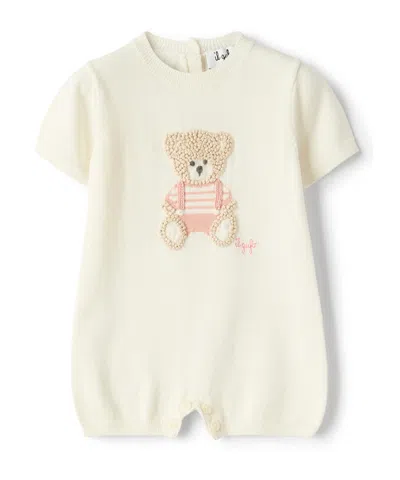 Il Gufo Babies'  Bear Embroidered Crewneck Romper In Neutral