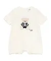 Il Gufo Bear Embroidered Crewneck Romper In White