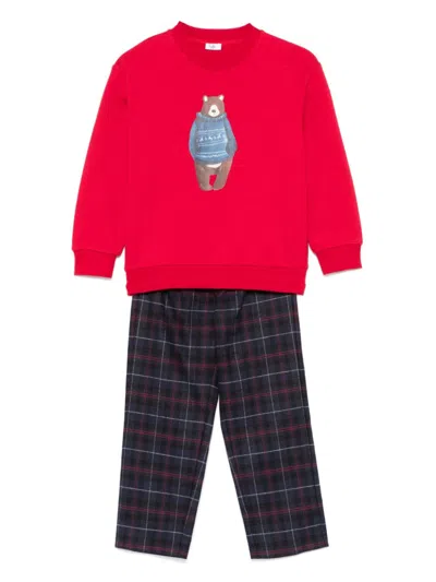 Il Gufo Kids' Bear-print Trousers Set In Red