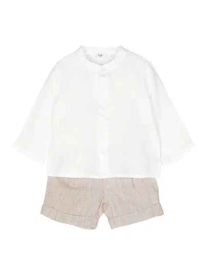 Il Gufo Kids' Beige And White Linen Two Piece Set