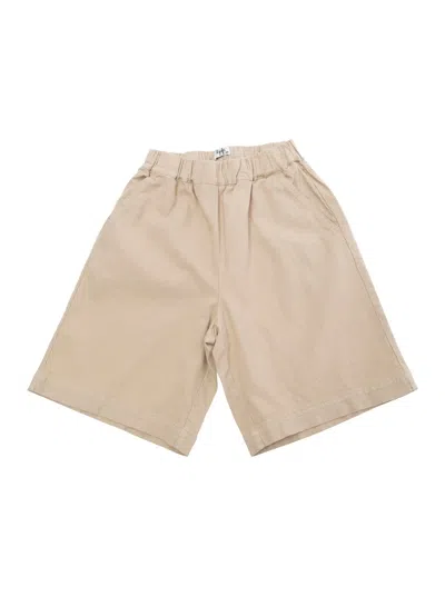 Il Gufo Kids' Beige Bermuda Pants With Elastic Waist In Cotton And Linen Blend Stretch Boy