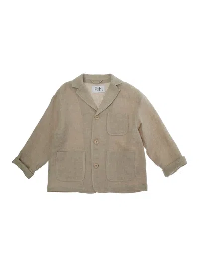 Il Gufo Kids' Beige Jacket With Notched Revers And Turn-up Cuffs In Linen Boy
