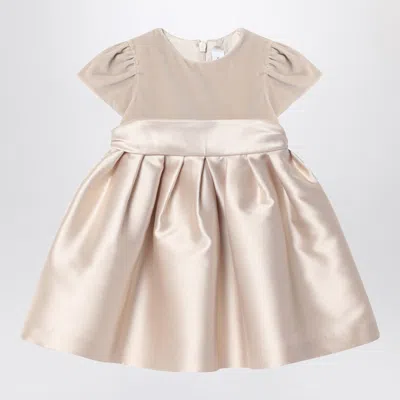 Il Gufo Kids' Beige Velvet And Mikado Dress In Neutral