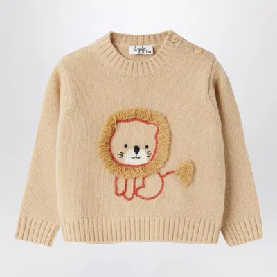 Il Gufo Beige Wool Pullover With Lion Embroidery