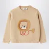 Il Gufo Beige Wool Pullover With Lion Embroidery In Beige