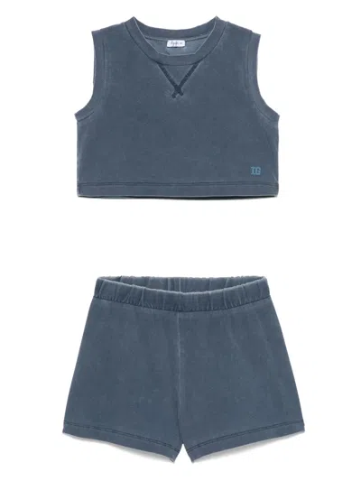Il Gufo Kids' Bleach-effect Shorts Set In Blue