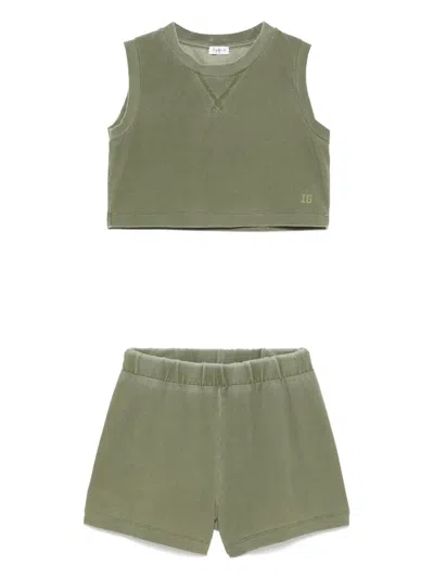Il Gufo Kids' Bleach-effect Shorts Set In Green