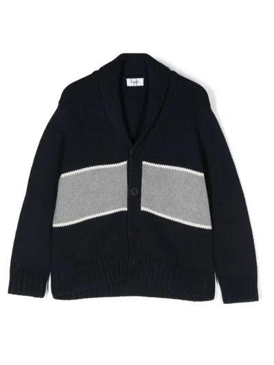 Il Gufo Kids' Blue And Grey Organic Cotton Cardigan