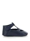 Il Gufo Blue Ballet Shoes With Cut-out On The Front And Touch-strap Closure In Leather Baby In Blu