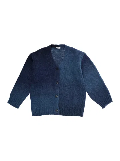 IL GUFO BLUE CARDIGAN WITH V NECK AND FRONT BUTTON CLOSURE IN WOOL BLEND BOY