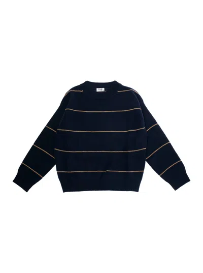 Il Gufo Kids' Blue Crewneck Sweater With Ribbed Trims And All-over Striped Motif In Wool Boy