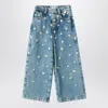 Il Gufo Blue Jeans With Daisy Embroidery In Blue