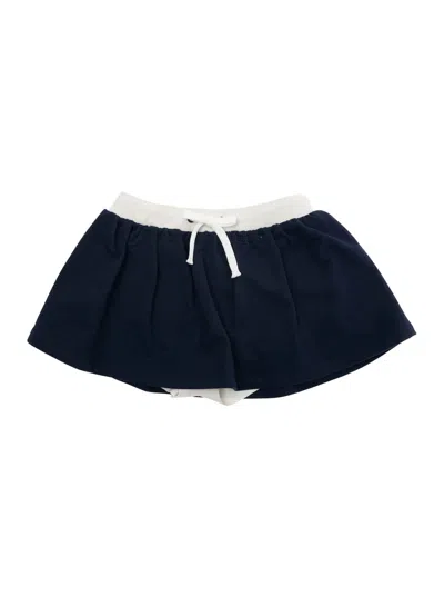 IL GUFO BLUE SKIRT WITH ELASTIC DRAWSTRING WAIST AND INNER SHORTS IN COTTON GIRL