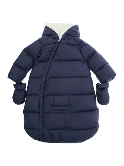 Il Gufo Blue Sleeping Sack Down Jacket With Fixed Hood And Removable Gloves In Tech Fabric Baby