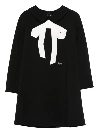 Il Gufo Kids' Bow-appliqué Dress In Black