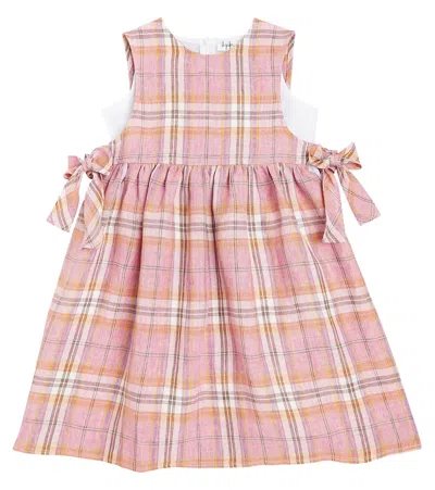 Il Gufo Kids' Bow-detail Checked Linen And Cotton Dress In Tropea
