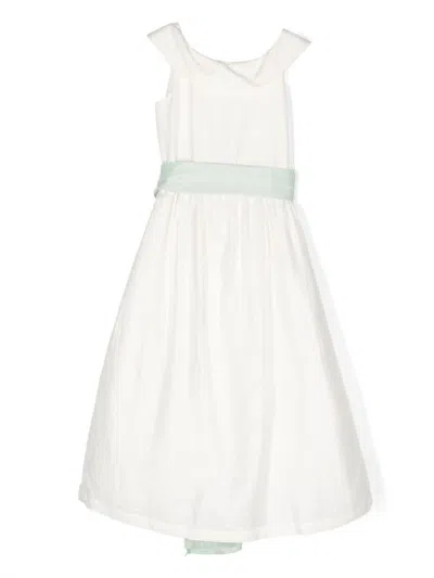 Il Gufo Kids' Bow-fastening Pleated Dress In White