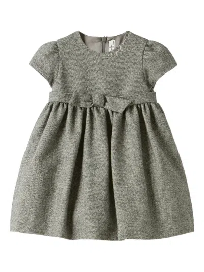 Il Gufo Babies' Bow-detail Herringbone Dress In Gray