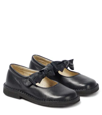Il Gufo Kids' Bow-detail Leather Ballet Flats In Black