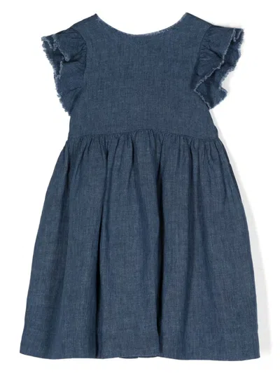 Il Gufo Kids' Bow Detail Open Back Dress In Blue