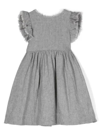 Il Gufo Kids' Bow Detail Open Back Dress In Grey