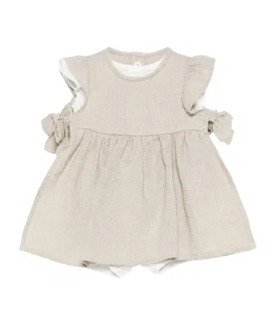 Il Gufo Bow Flared Dress In Neutral