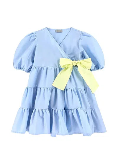 Il Gufo Kids' 보우 디테일 티어드 드레스 In Blue