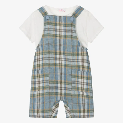 Il Gufo Babies' Boys Blue Check Linen Dungaree Set