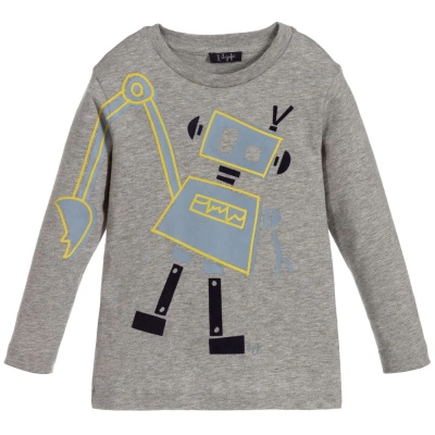 Il Gufo Babies' Boys Grey Cotton Robot Top