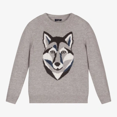 Il Gufo Babies' Boys Grey Wool Wolf Sweater