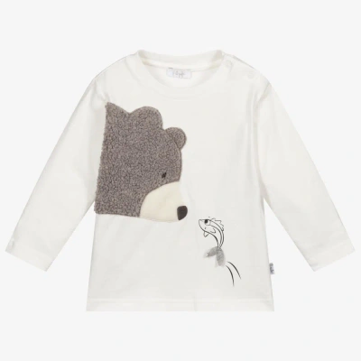 Il Gufo Babies' Boys Ivory Cotton Bear Top In White