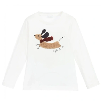 Il Gufo Babies' Boys Ivory Cotton Dog Top In White