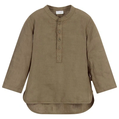 Il Gufo Babies' Boys Khaki Green Linen Shirt In Brown