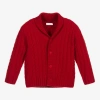 IL GUFO BOYS RED CABLE KNIT WOOL CARDIGAN