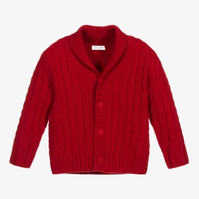 Il Gufo Babies' Boys Red Cable Knit Wool Cardigan