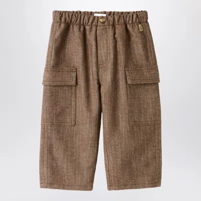 Il Gufo Unisex Cotton-blend Cargo Trousers With Utility Pockets In Brown