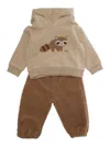 Il Gufo Brown Suit With Embroidery On The Front In Cotton Baby In Brown