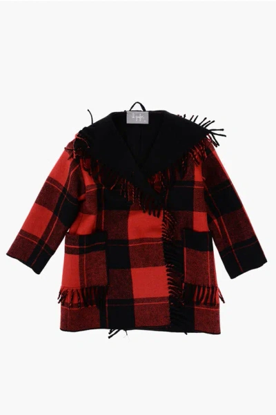 Il Gufo Buffalo Checked Double Breasted Coat In Red